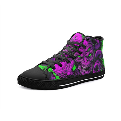 Neon Green Purple Monster Art Unisex High Top Canvas Shoes