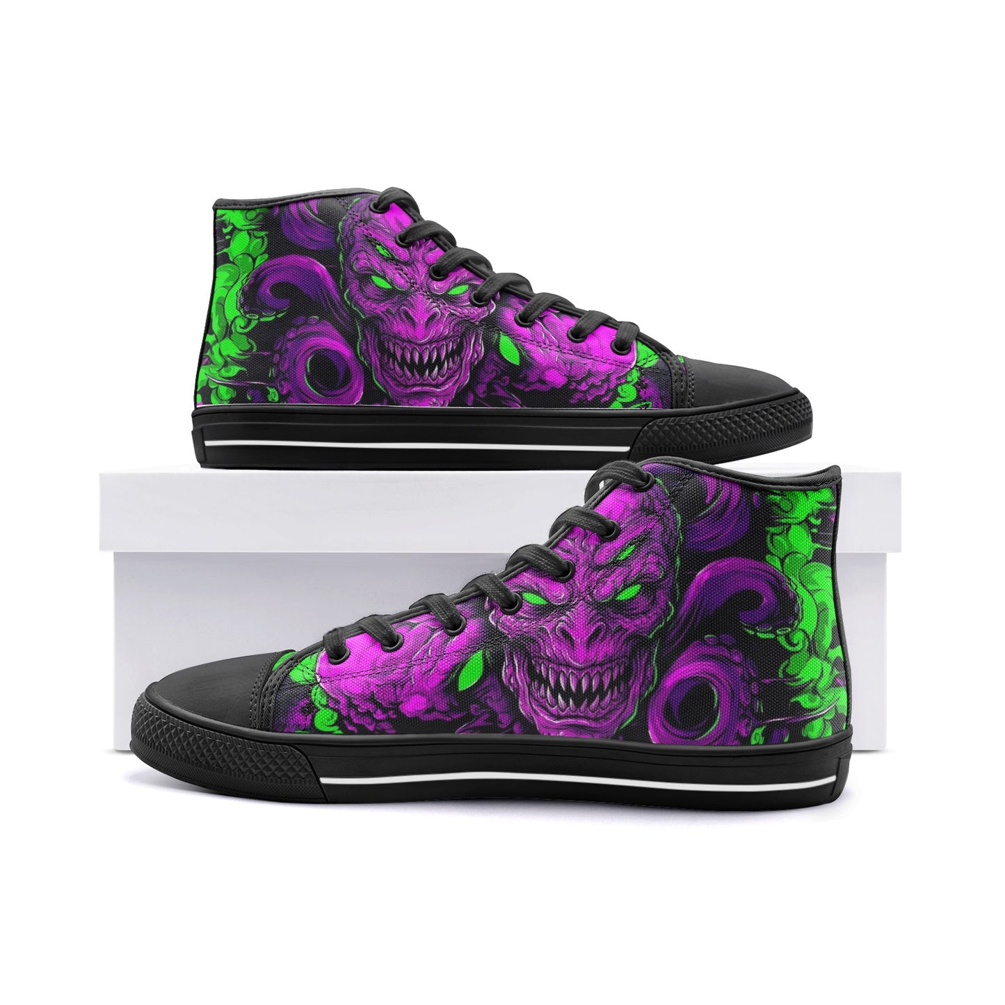 Neon Green Purple Monster Art Unisex High Top Canvas Shoes