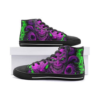 Neon Green Purple Monster Art Unisex High Top Canvas Shoes
