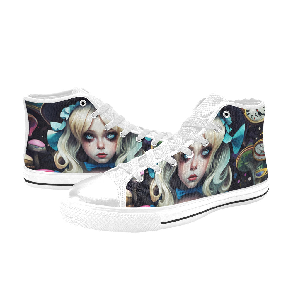 MEN'S Creepy Art Trippy Wonderland High Top Canvas Wallpaper Art Shoes