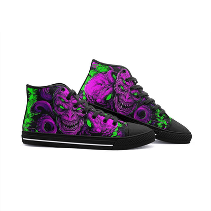 Neon Green Purple Monster Art Unisex High Top Canvas Shoes