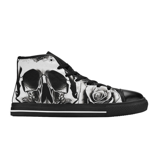 WOMEN'S Grey Style Skull Roses High Top Canvas Cottagecore Shoes