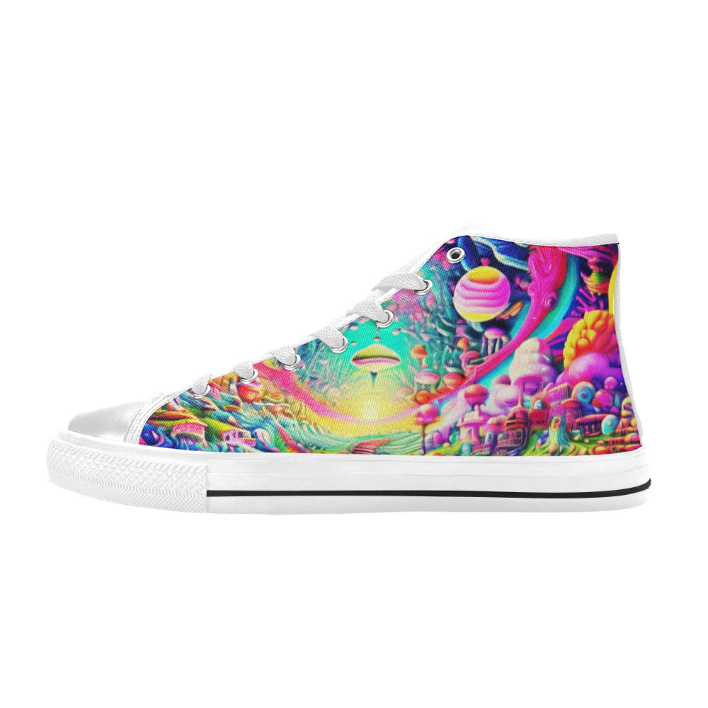 WOMEN'S Trippy World Art 8 High Top Canvas Wallpaper Art Sneakers