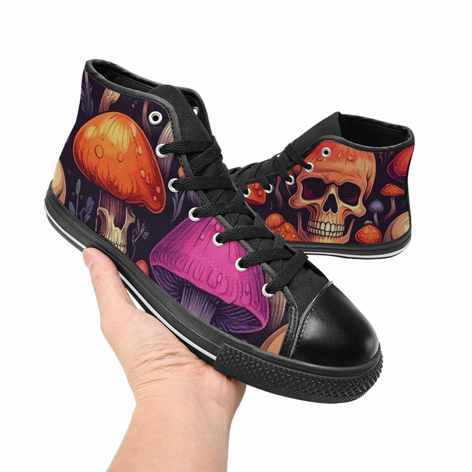 WOMEN'S Mushroom Skulls High Top Canvas Neon Fantasy Custom Sneakers