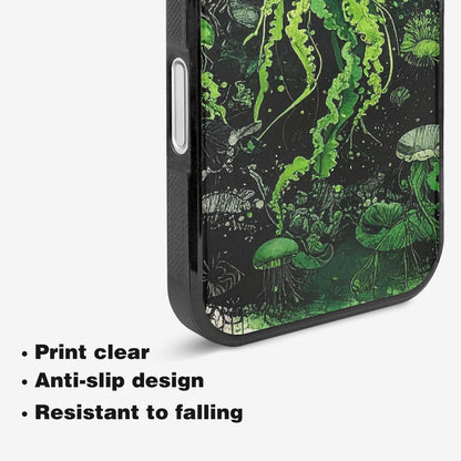 iPhone 16 Case — Sea Creature Burst Black Green Ink, Original Design Phone Case