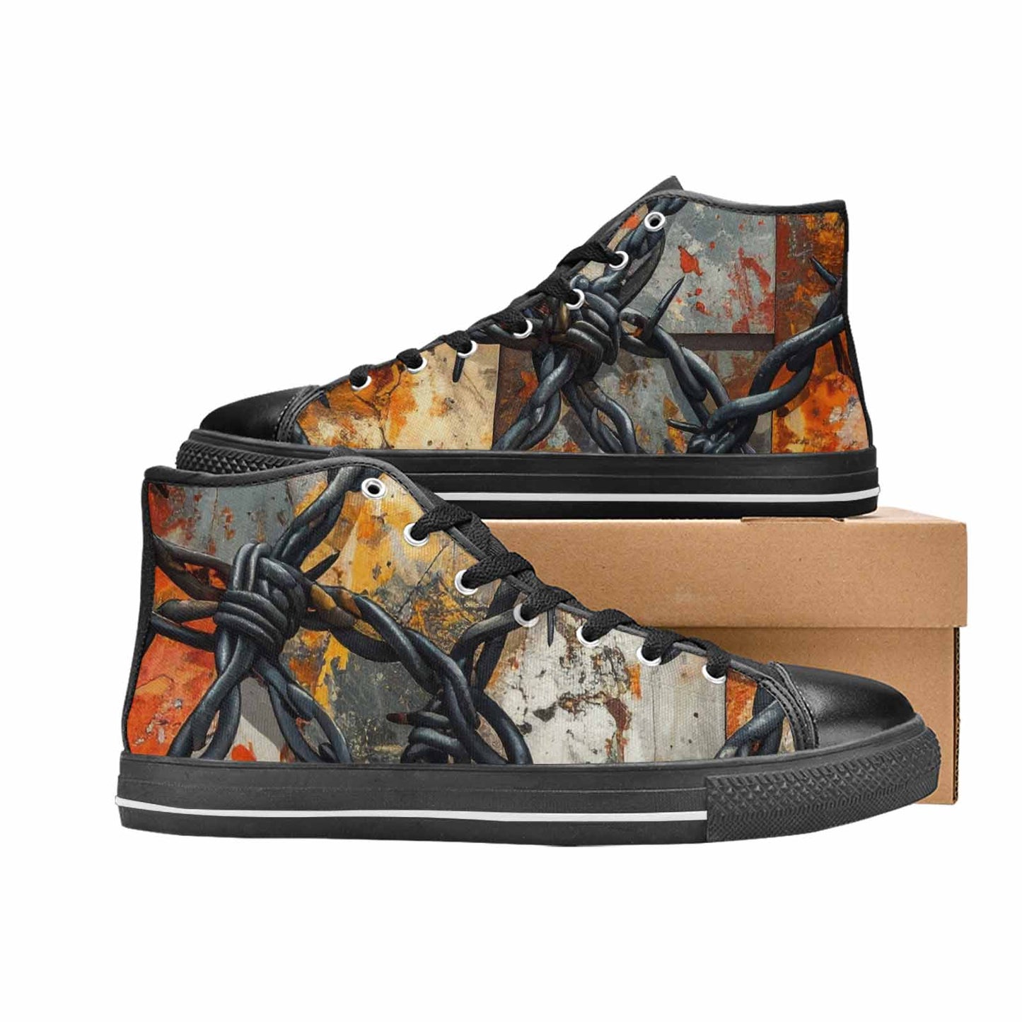 WOMEN'S Barbed Wire Chain High Top Canvas Grunge Sneakers