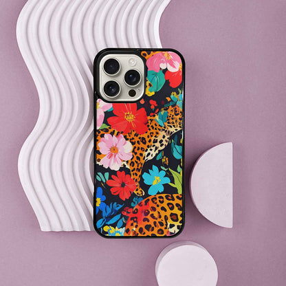iPhone 16 Pro Max Case — Leopard Print Floral, Custom Printed Phone Case