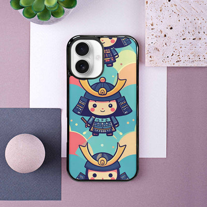 iPhone 16 Case — Samurai Cartoon Art Repeat Pattern, Custom Phone Case