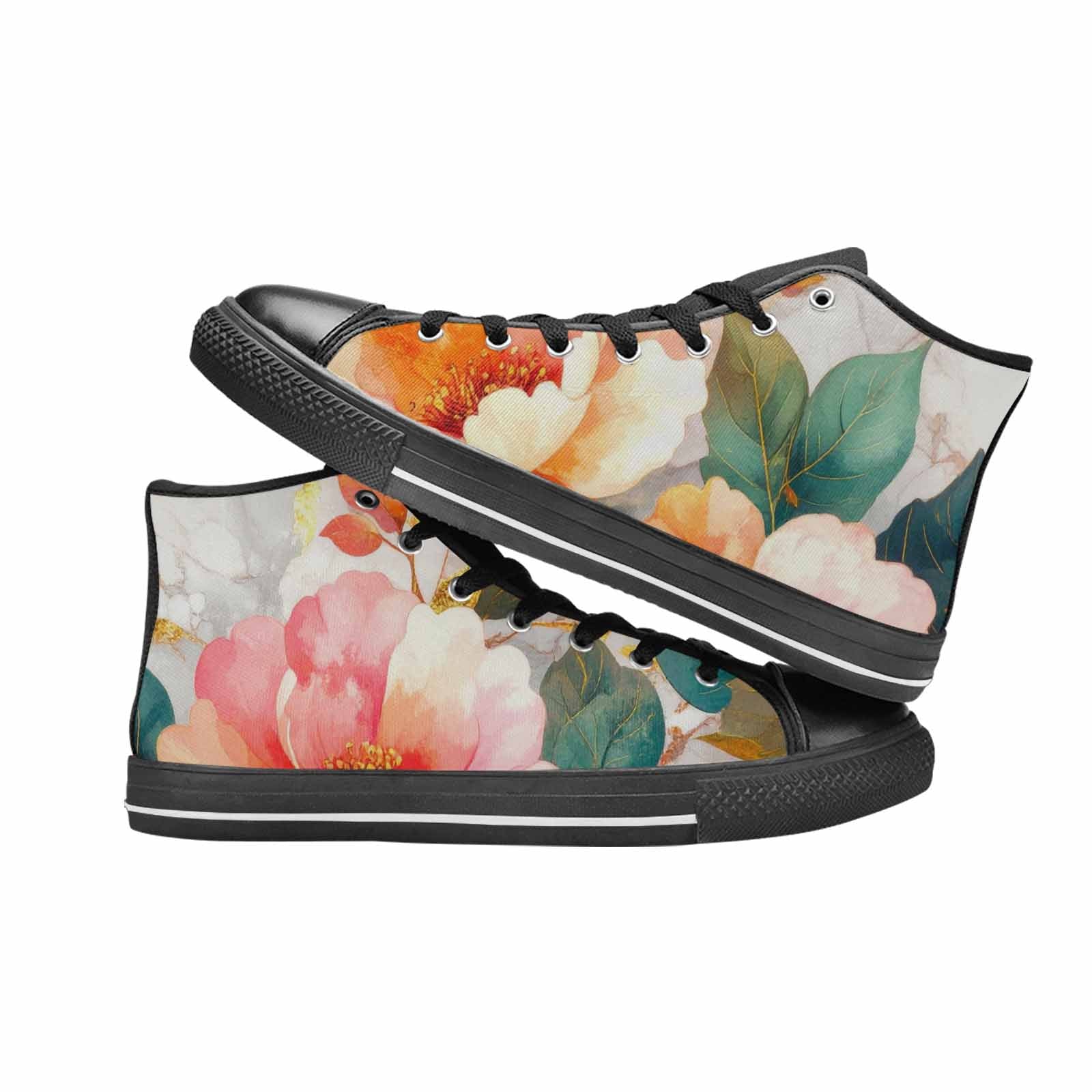 WOMEN'S Marble Floral High Top Canvas Cottagecore Sneakers