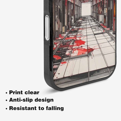iPhone 16 Plus Case — Liminal Space Fragment Black Red Ink, Unique Phone Case Design