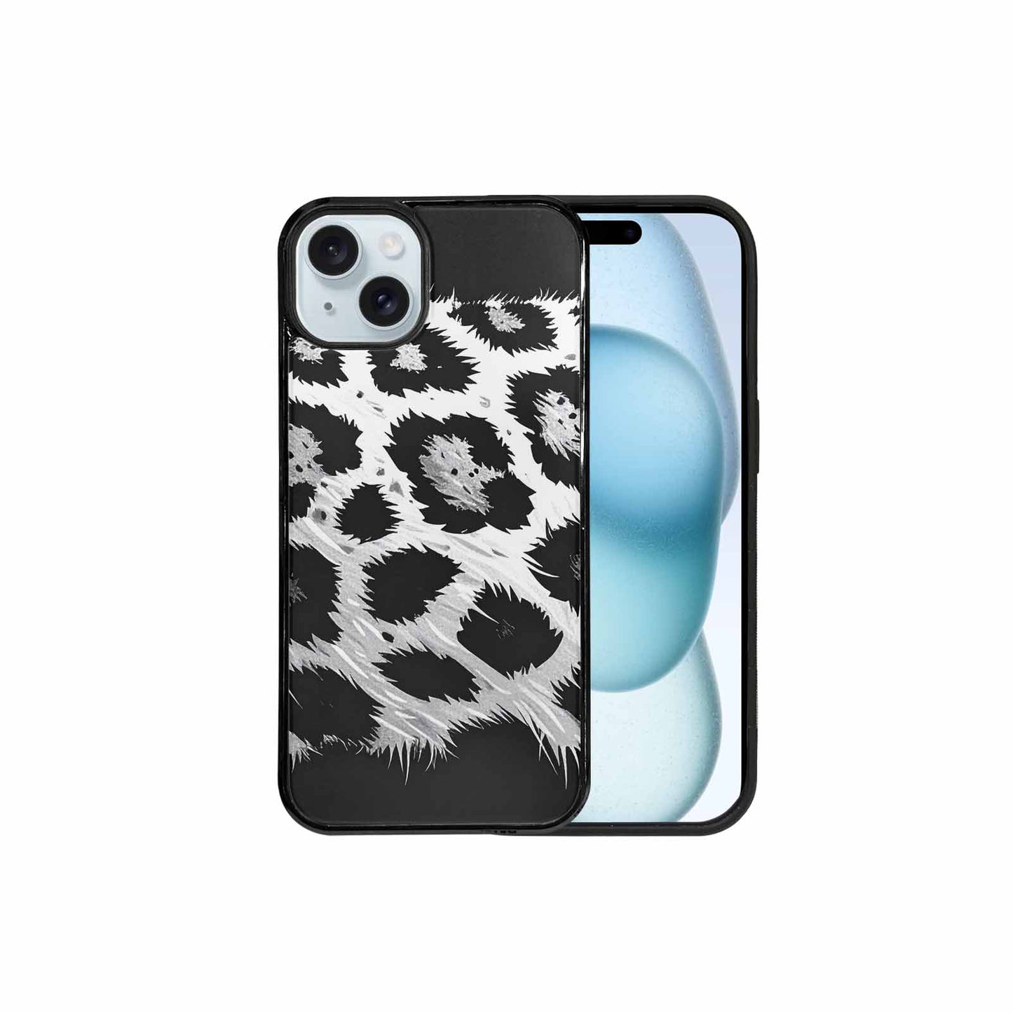 iPhone 15 Plus Case — Leopard Print Black And White Style, Original Design Phone Case