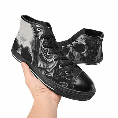 WOMEN'S Skulls Roses Black Ink High Top Canvas Grunge Custom Sneakers