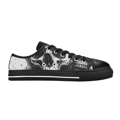 WOMEN'S Aggressive Comic Skull Black Low Top Canvas Aesthetic Custom Sneakers
