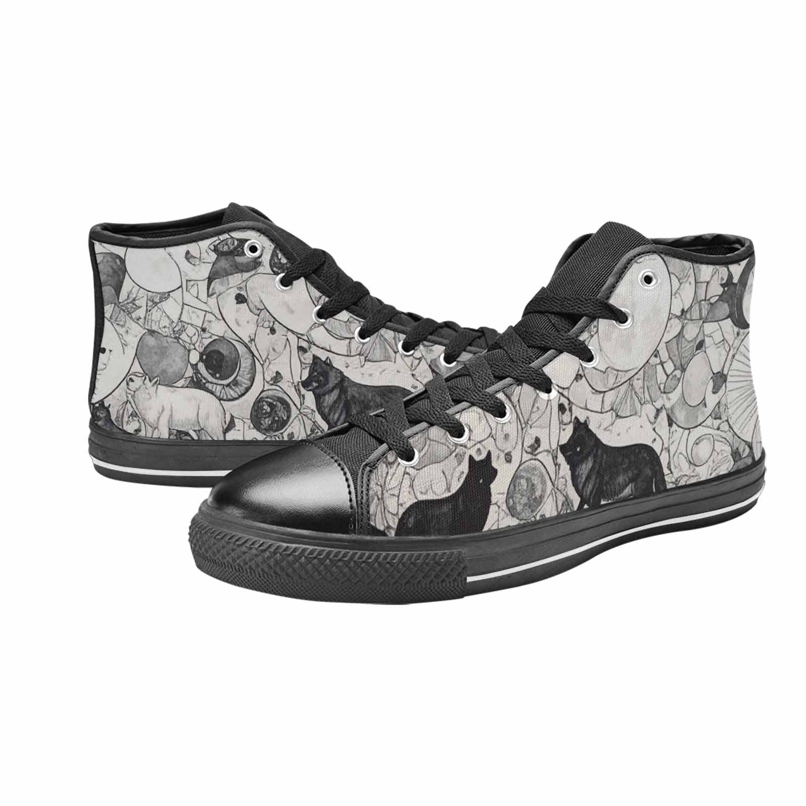 MEN'S Wolves Everywhere Collage High Top Canvas Wallpaper Art Sneakers