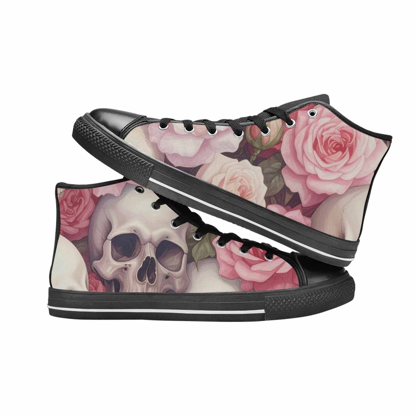 WOMEN'S Skulls Roses Soft Airbrush High Top Canvas Cottagecore Shoes