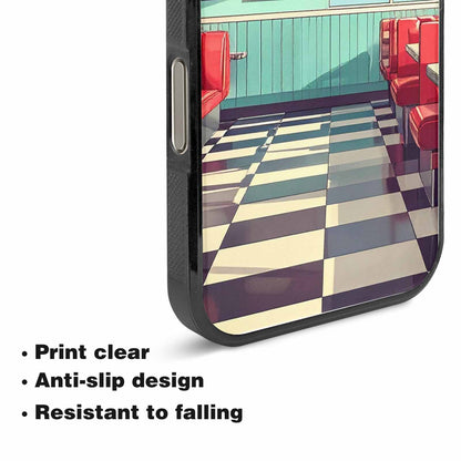 iPhone 15 Pro Max Case — 1950s Diner Cartoon Art Pattern, Personalized Phone Case