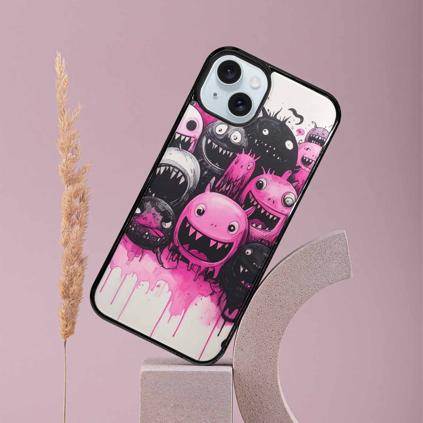 iPhone 15 Plus Case — Monsters General Black Pink Ink Cartoon, Personalized Phone Case