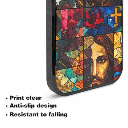 iPhone 15 Plus Case — Jesus Face Small Cross And Faith, Custom Designed Case Cover