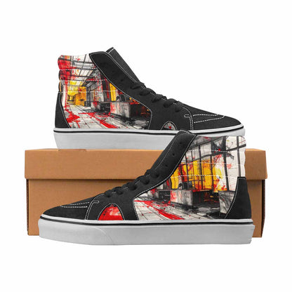 WOMEN'S Liminal Black & Red Ink High Top Canvas Streetwear Grunge Custom Art Shoes