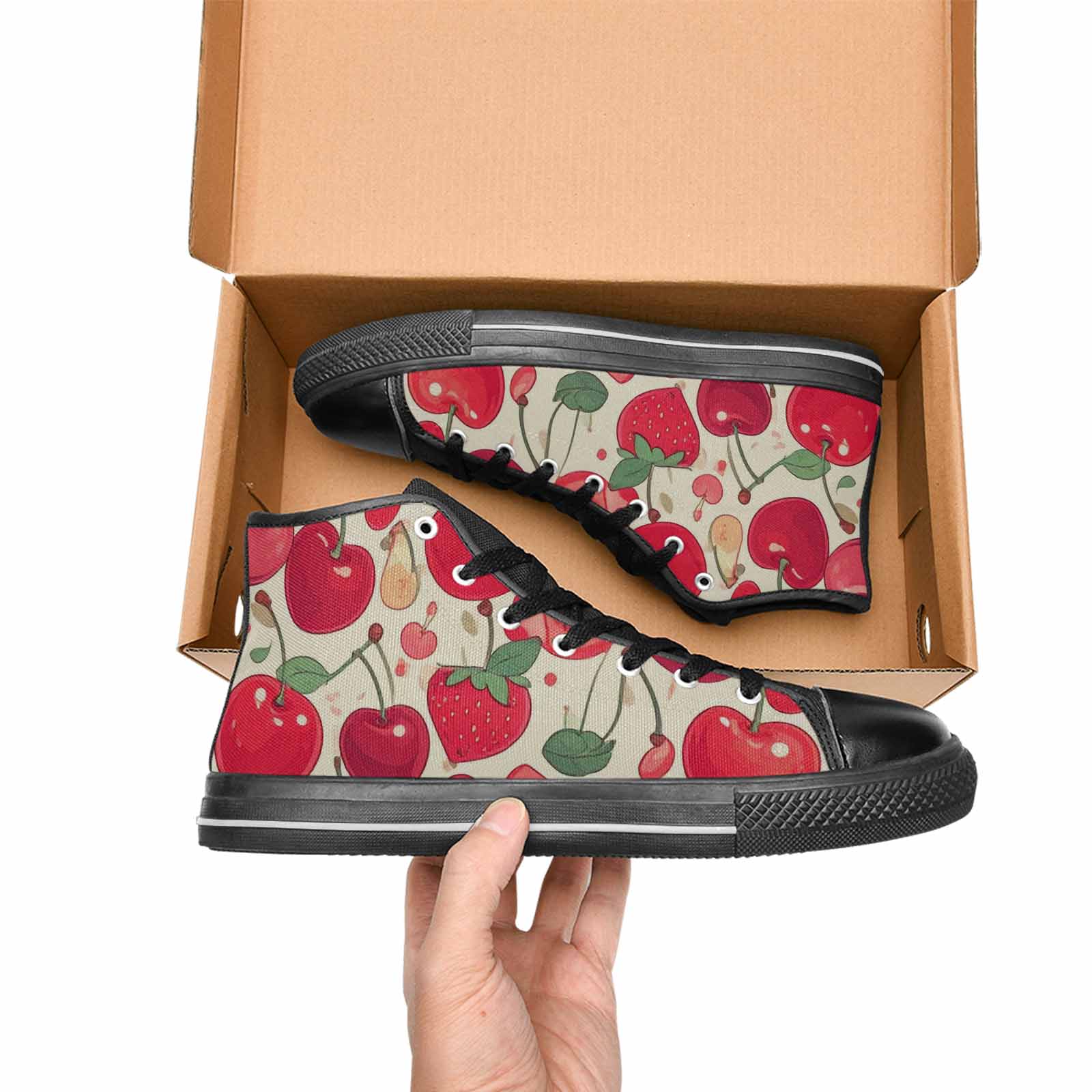 MEN'S Cherry Fruit Print High Top Canvas Dark Academia Sneakers
