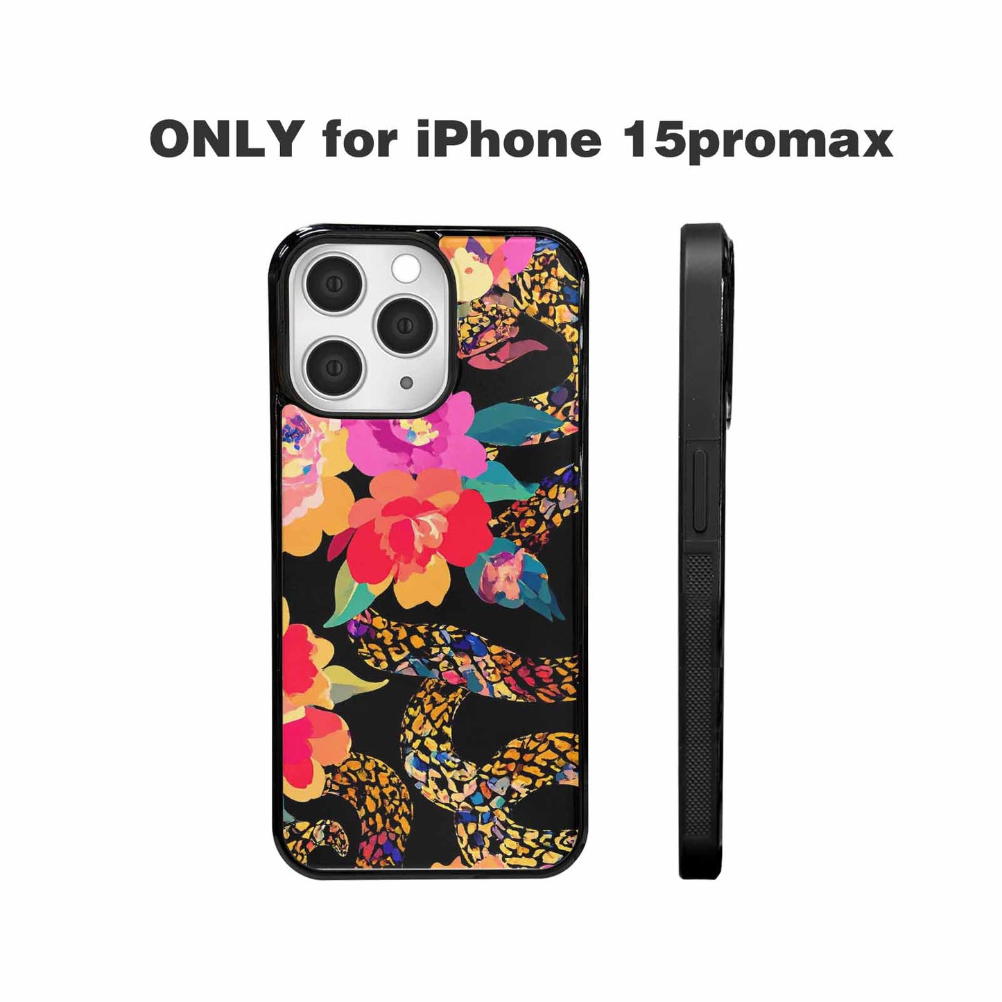 iPhone 15 Pro Max Case — Floral Snake Print, Personalized Phone Case