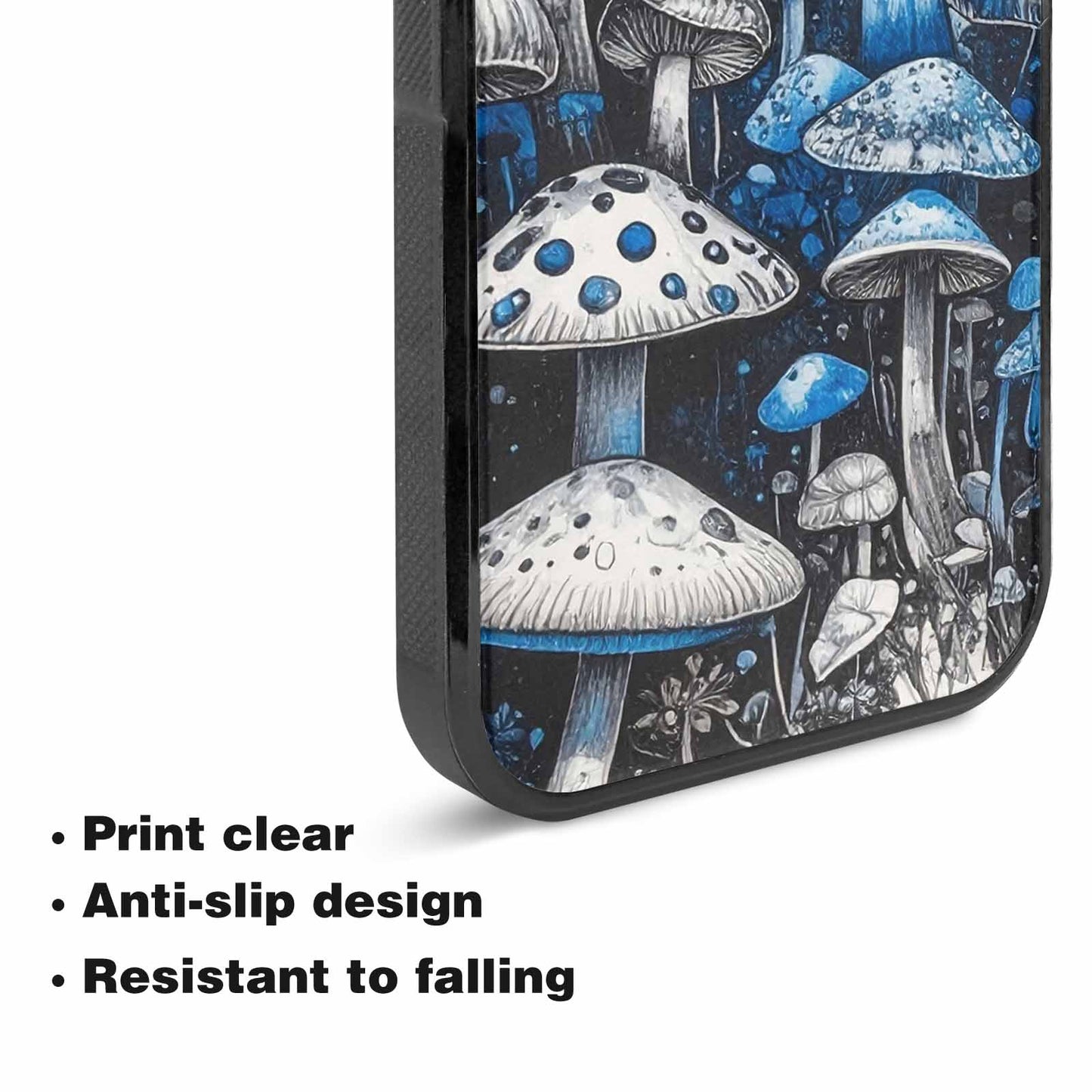 iPhone 15 Case — Mushrooms General Black Blue Ink Mushrooms, Custom Made Phone Cover