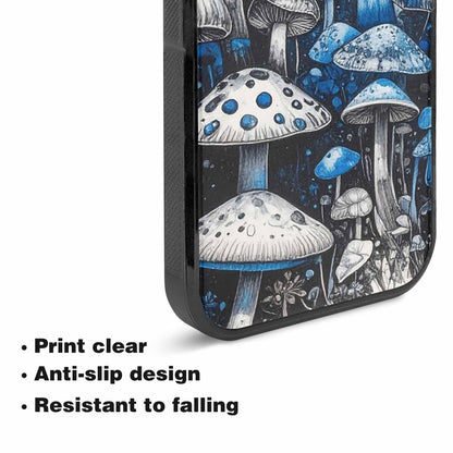 iPhone 15 Case — Mushrooms General Black Blue Ink Mushrooms, Custom Made Phone Cover