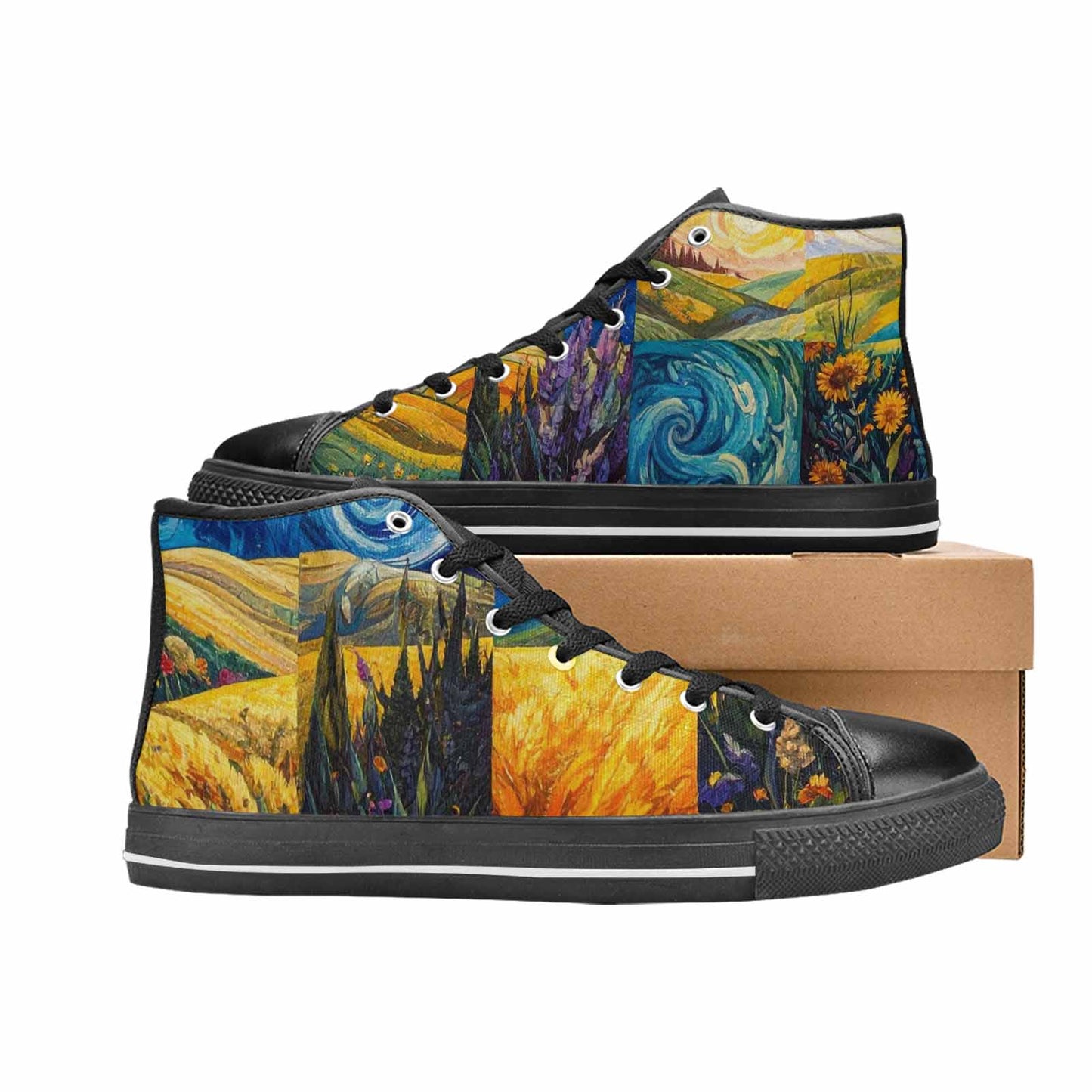 WOMEN'S Van Gogh-Style Swirl High Top Canvas Surreal Shoes