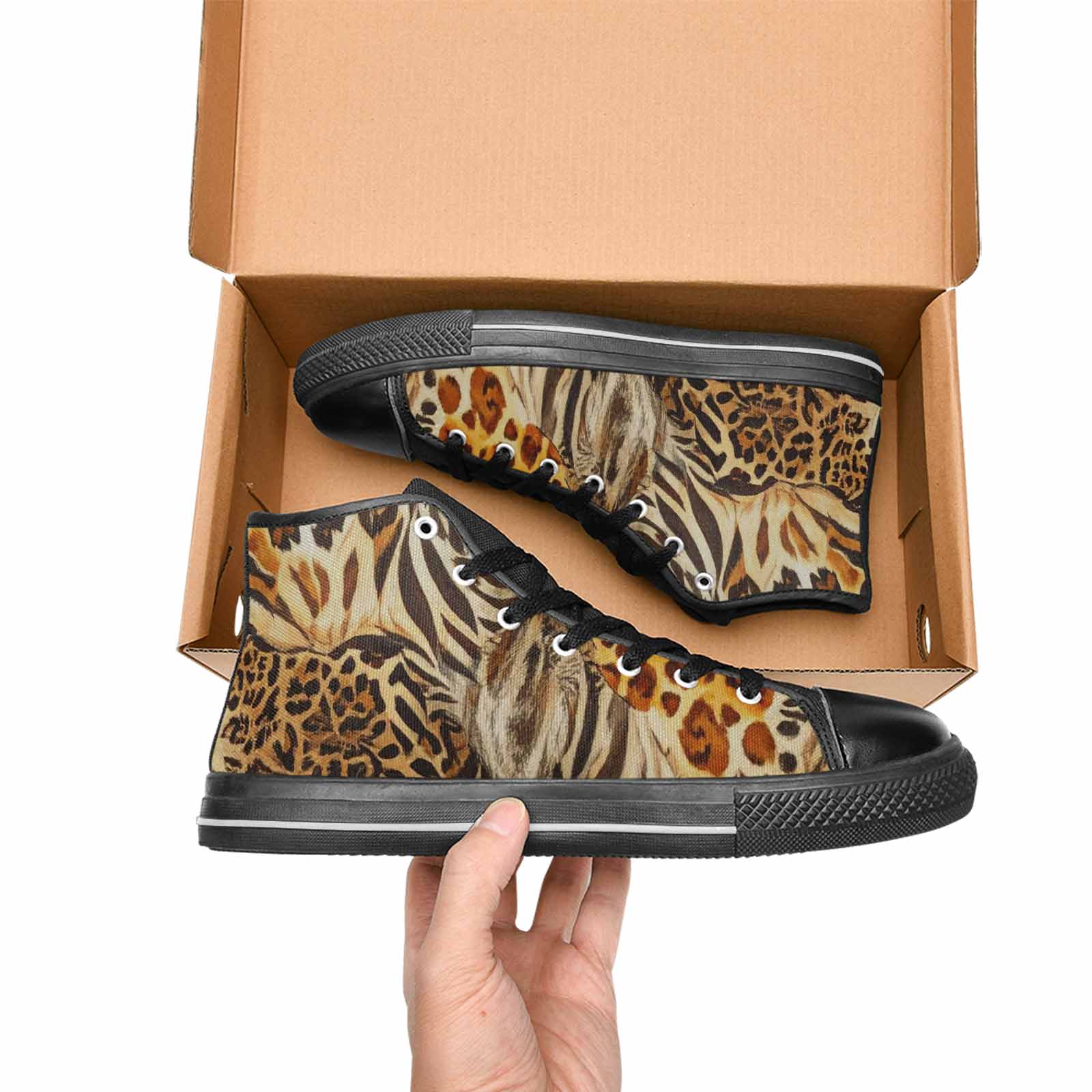 WOMEN'S Animal Print High Top Canvas Vivid Custom Sneakers