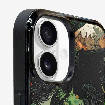 iPhone 16 Case — Dragon Scale Black Green Ink Dragons, Custom Designed Case Cover