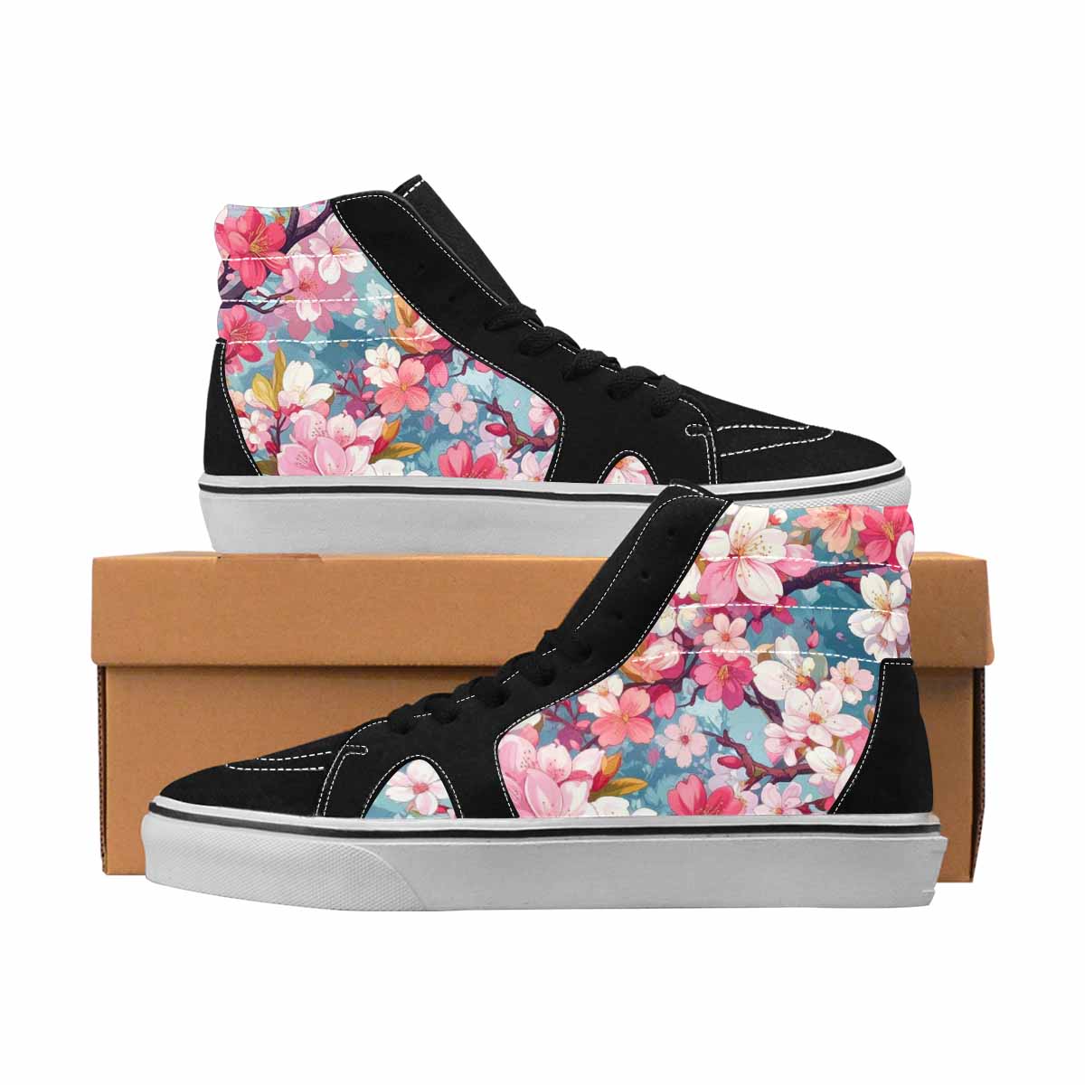 MEN'S Cherry Blossom High Top Canvas Bold Print Neon Fantasy Custom Kicks