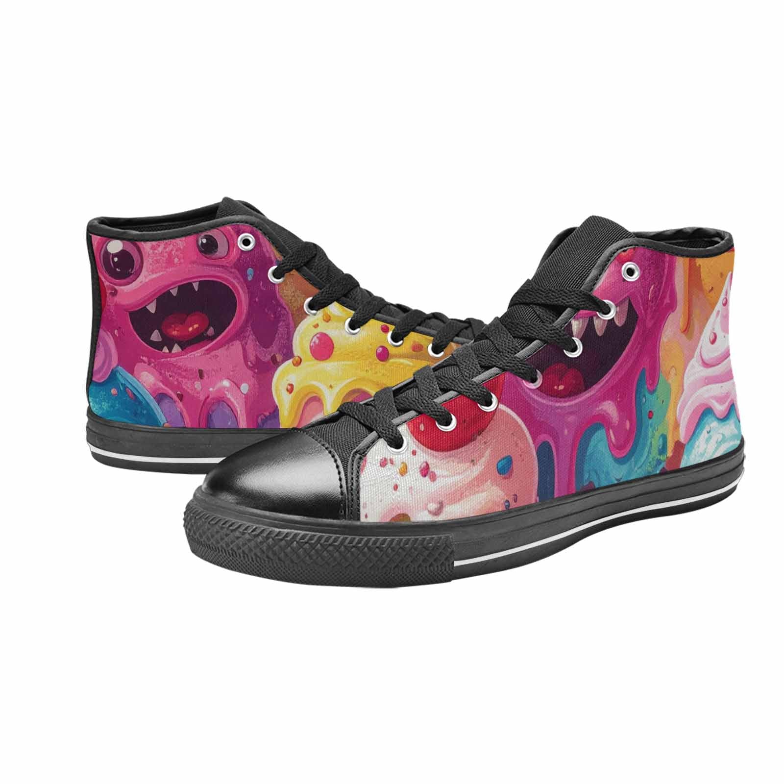 WOMEN'S Melting Icecream Monster Cherry High Top Canvas Wallpaper Art Custom Sneakers