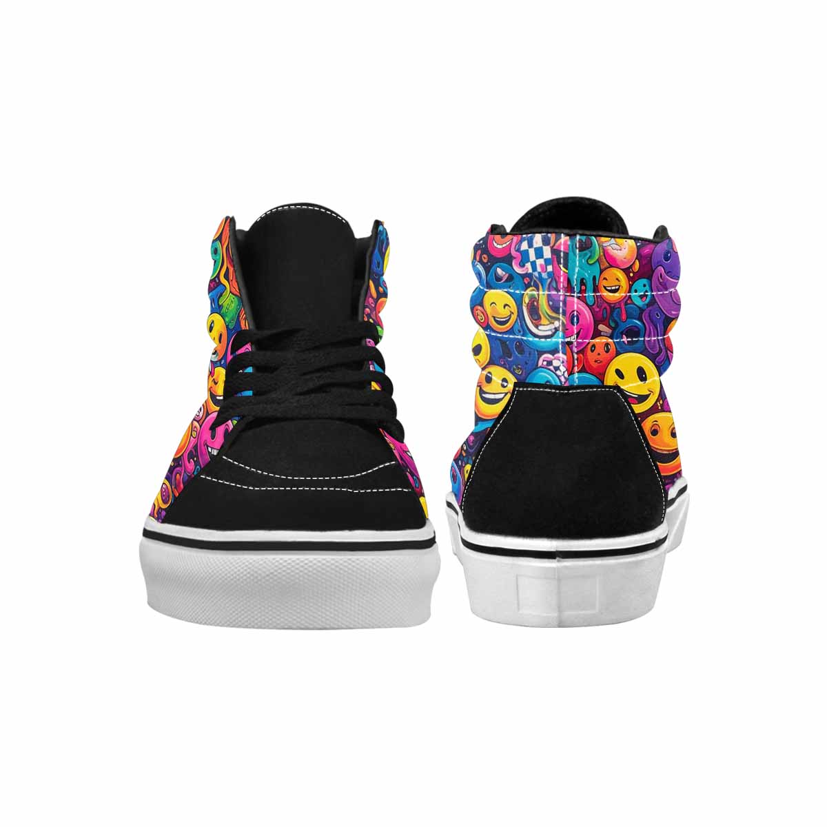 WOMEN'S Yellow Smiley Face High Top Canvas Cottagecore Custom Sneakers