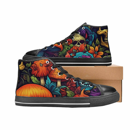 MEN'S Mushrooms And Skulls High Top Canvas Aesthetic Custom Sneakers