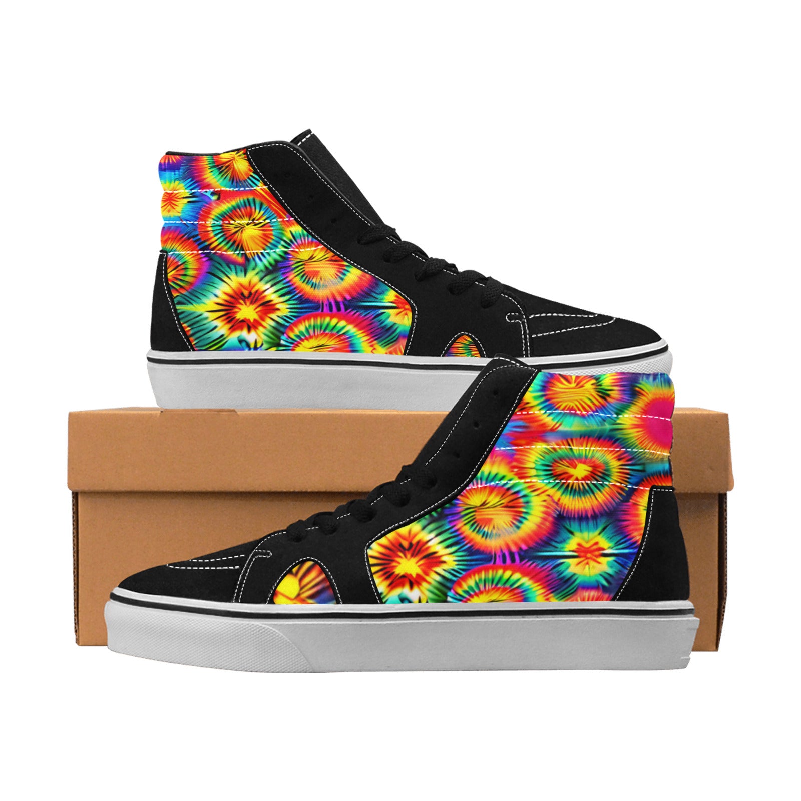 MEN'S Rainbow Tie Dye High Top Skateboarding Wallpaper Art Sneakers