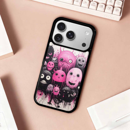 iPhone 17 Pro Case — Black Pink Ink Monsters General Cartoon, Custom Printed Phone Case