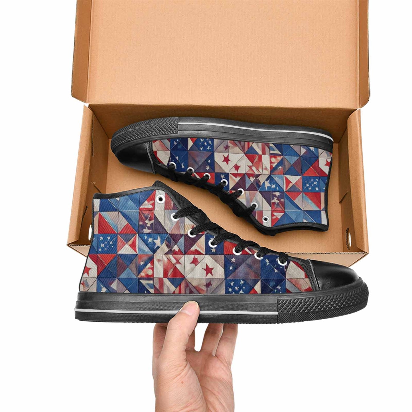 MEN'S American Flag Stars High Top Canvas Vivid Custom Sneakers