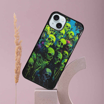 iPhone 15 Plus Case — Skeletons Neon Green Glow Skeletons Pattern, Custom Art Phone Cover
