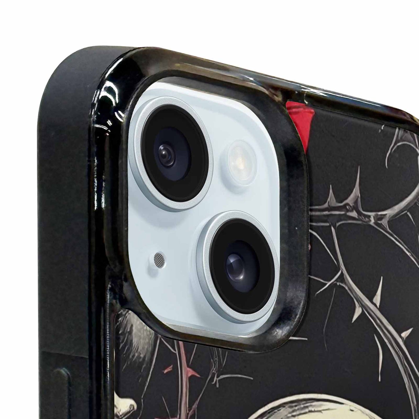 iPhone 15 Plus Case — Ornate Gothic Skulls Roses, Custom Printed Phone Case