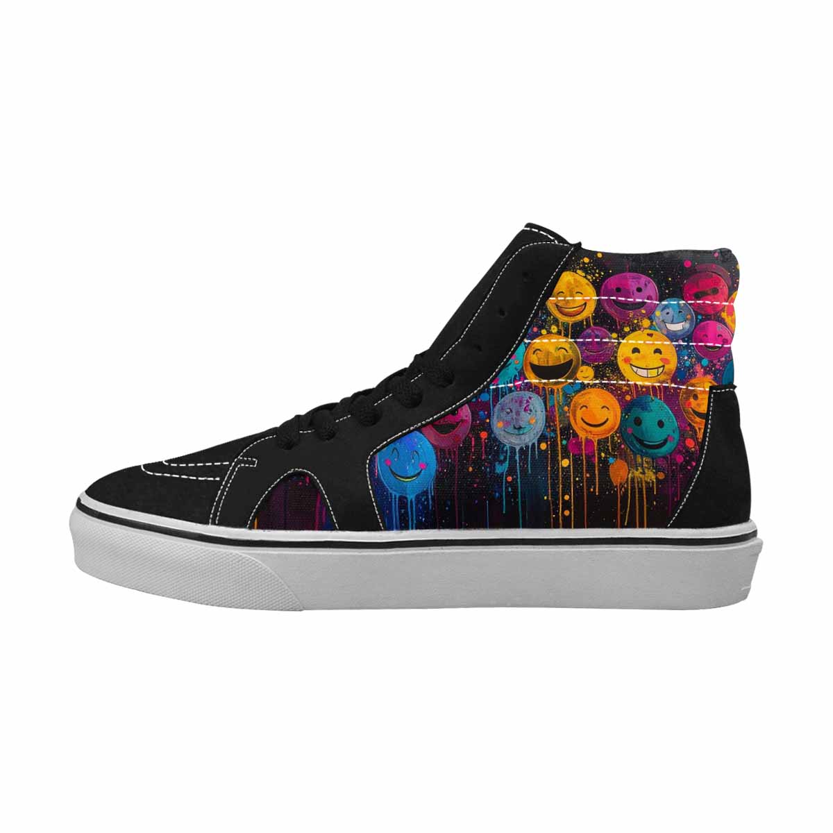 MEN'S Smiley Faces  Glow High Top Canvas Wallpaper Art Custom Sneakers