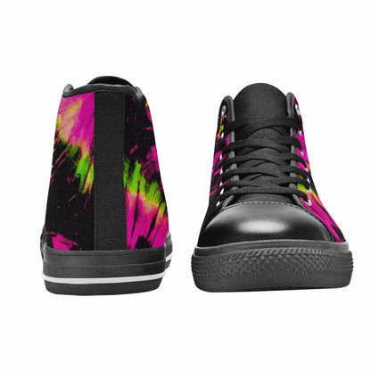 WOMEN'S Acid Wash Tie Dye Neon High Top Canvas Wallpaper Art Custom Sneakers