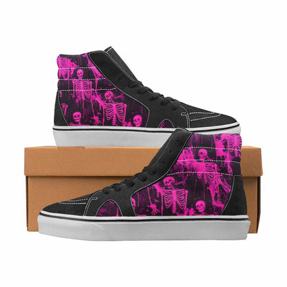 WOMEN'S Skulls Neon Pink Glow High Top Canvas Statement Wallpaper Art Custom Canvas Shoes