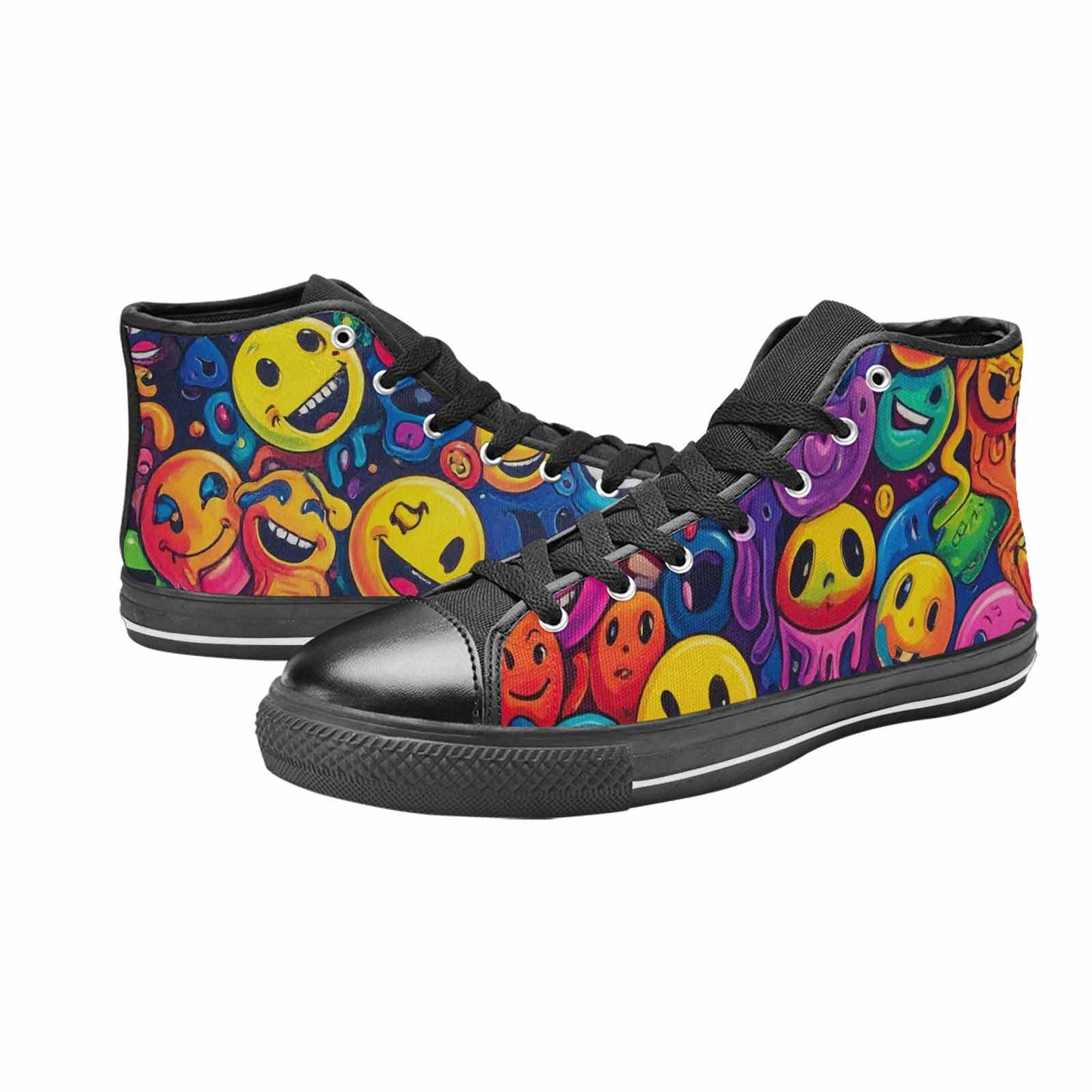 MEN'S Yellow Smiley Face High Top Canvas Aesthetic Custom Shoes