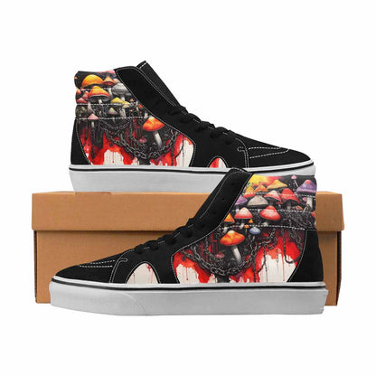 MEN'S Mushrooms Black & Red Ink High Top Canvas Custom Design Neon Fantasy All Over Print Shoes