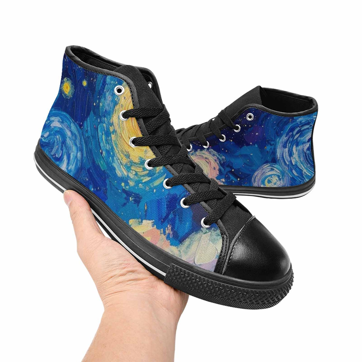 WOMEN'S Starry Night Van Gogh High Top Canvas Vibrant Chaos Sneakers