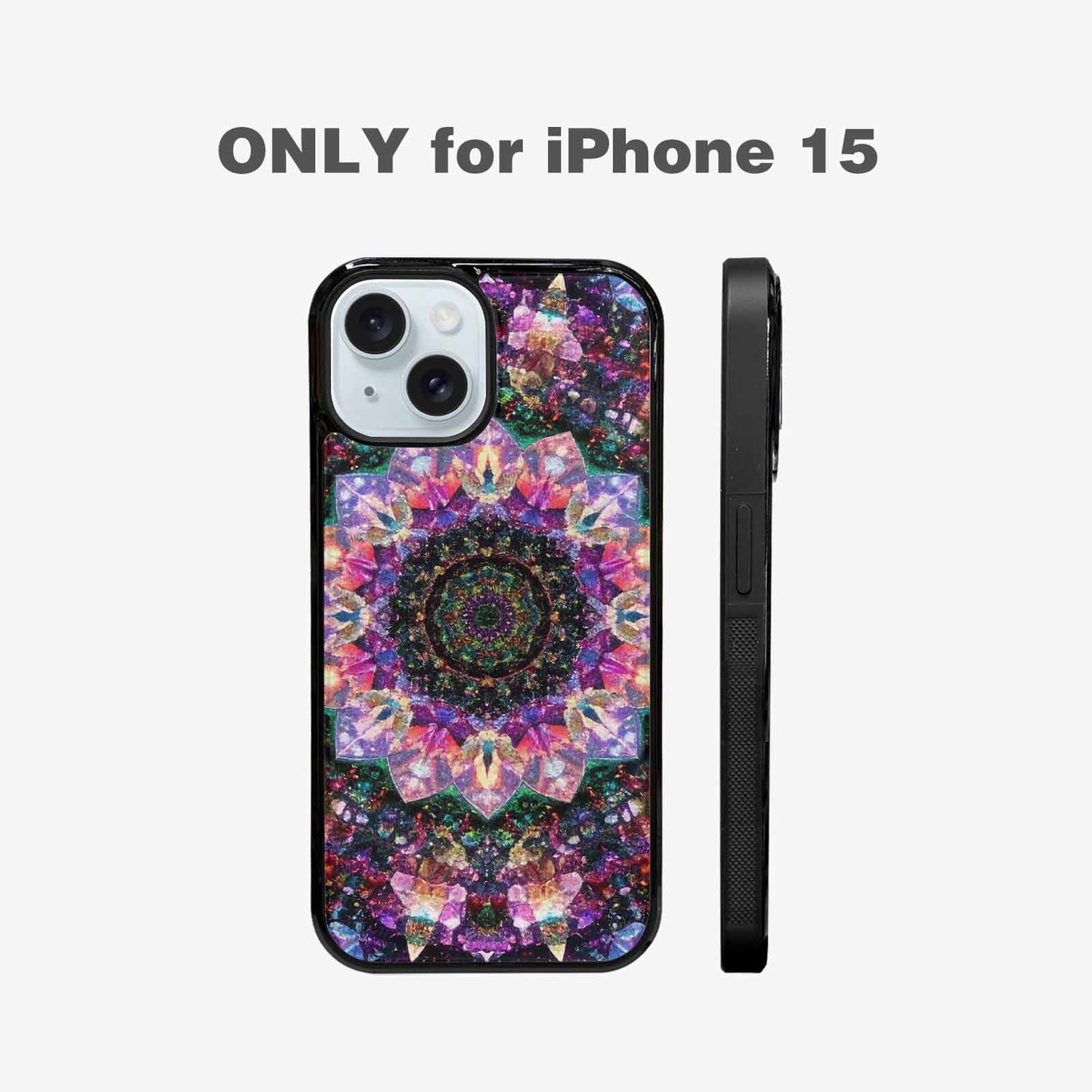iPhone 15 Case — Crystal Mandala Art Seamless Pattern Vibrant, Custom Art Phone Cover