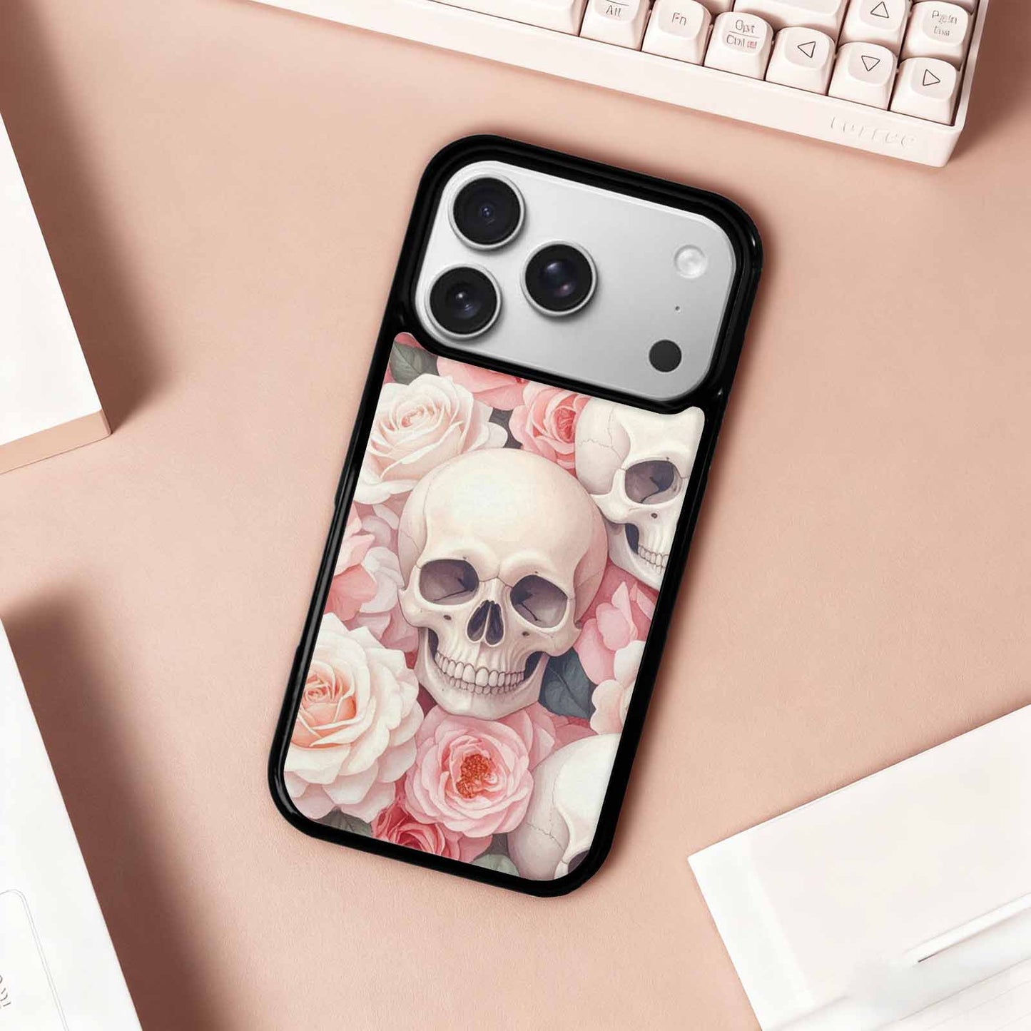 iPhone 17 Pro Case — Skulls Roses Soft Airbrush Gothic Skulls, Custom Art Phone Cover