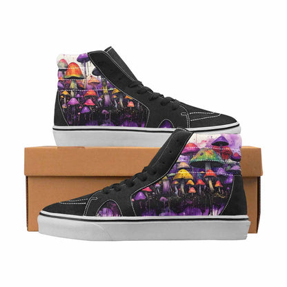 WOMEN'S Mushrooms Black & Purple Ink High Top Canvas Custom Fashion Melting Art Custom Kicks