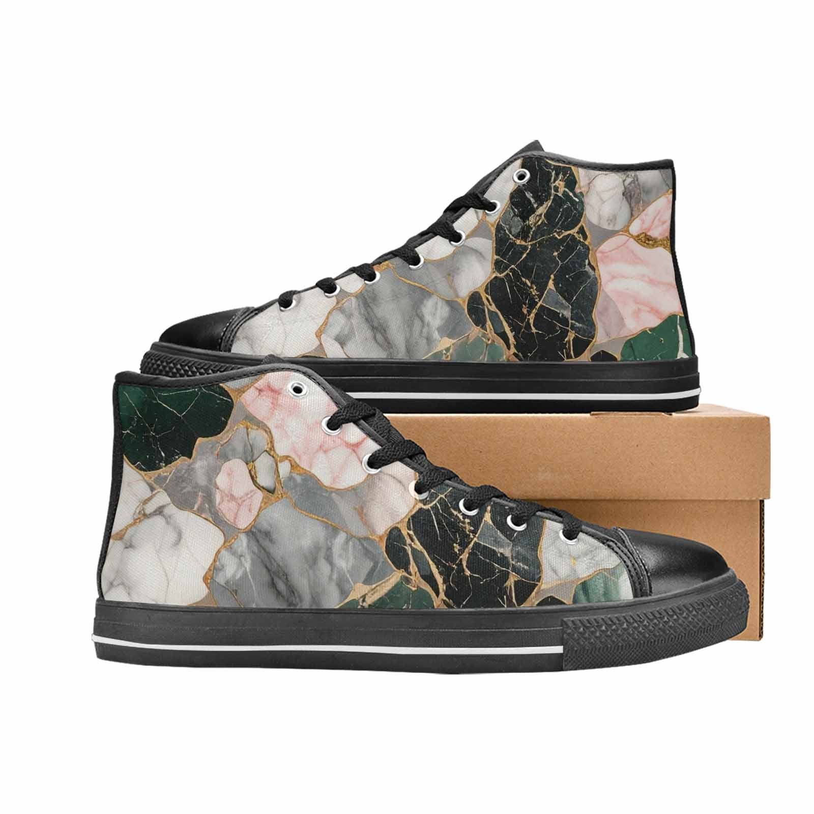 MEN'S Marble Stone Texture High Top Canvas Vibrant Chaos Custom Shoes