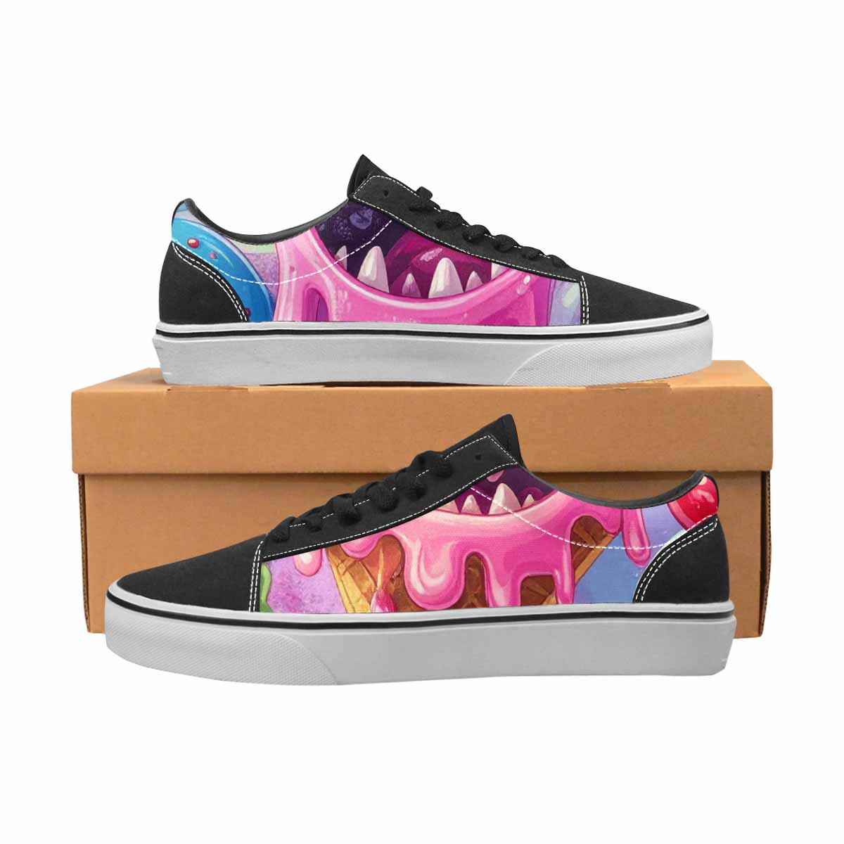 WOMEN'S Melting Icecream Monster Cherry Canvas Lace-Up Grunge Custom Sneakers